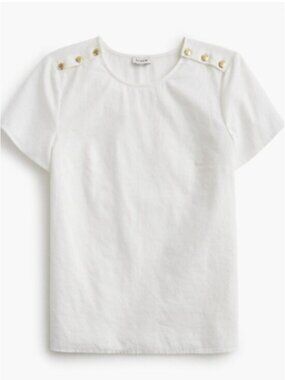 J.Crew Factory White Linen Blend Gold Button Shoulder Top XS